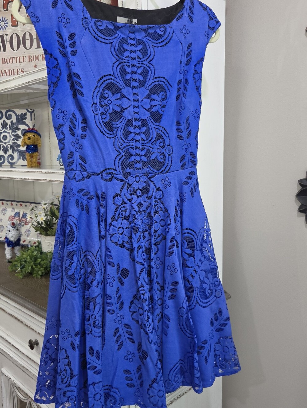 Women's Blue Lace Fit-and-Flare Dress
